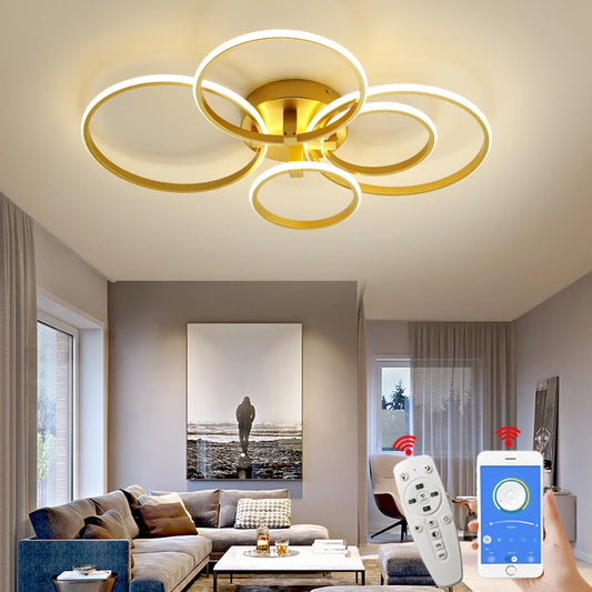 NEO Gleam Gold LED Chandelier – Modern Luxury Ceiling Light for Living & Bedroom
