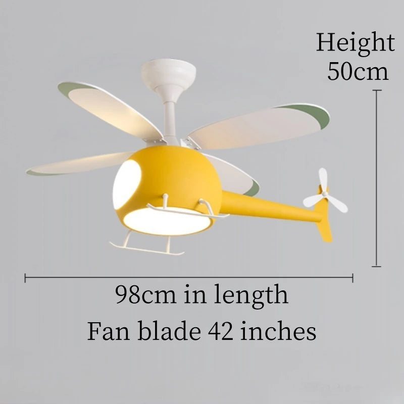 Helicopter LED Ceiling Fan Light – Fun Kids’ Room Chandelier with Remote