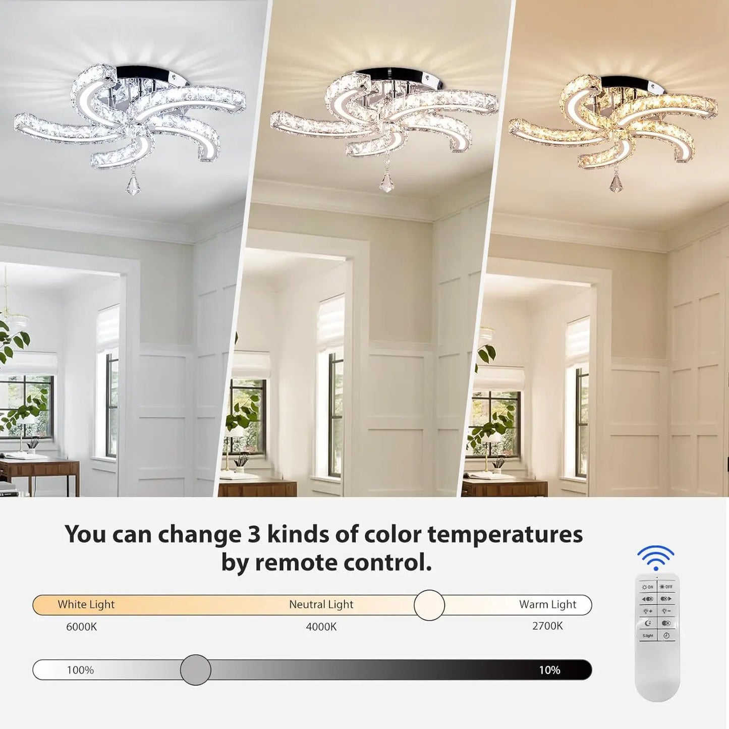 Crystal LED Chandelier – Dimmable, 5-Arm Design with Remote Control