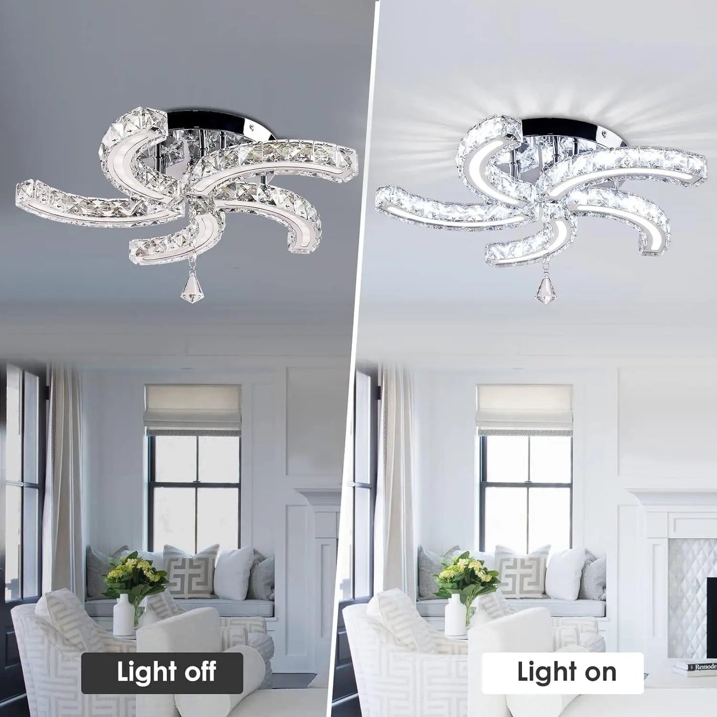 Crystal LED Chandelier – Dimmable, 5-Arm Design with Remote Control