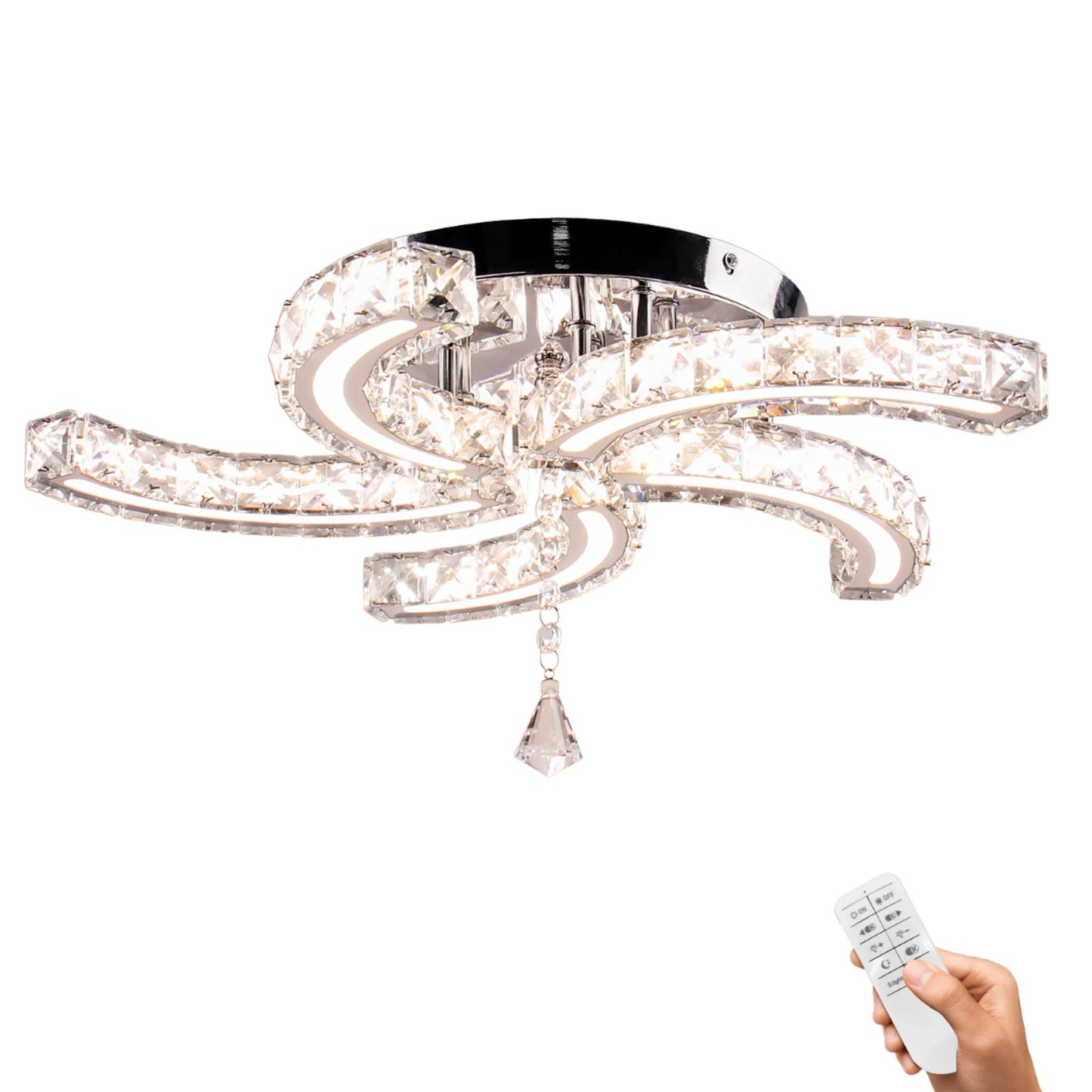 Crystal LED Chandelier – Dimmable, 5-Arm Design with Remote Control