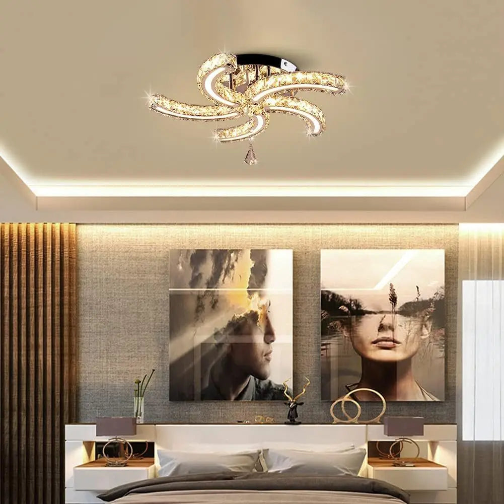 Crystal LED Chandelier – Dimmable, 5-Arm Design with Remote Control