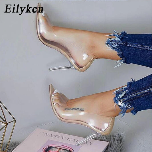 Eilyken Sexy Women Pumps Pointed Toe PVC Transparent Thin High Heels Sandals Summer Wedding Party Female Shoes