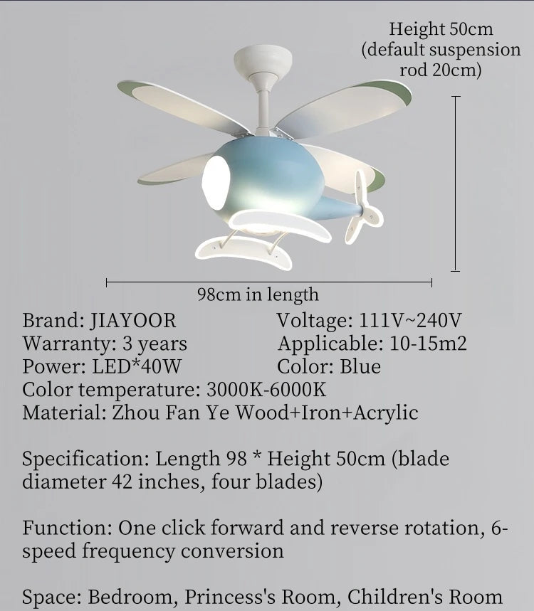 Helicopter LED Ceiling Fan Light – Fun Kids’ Room Chandelier with Remote