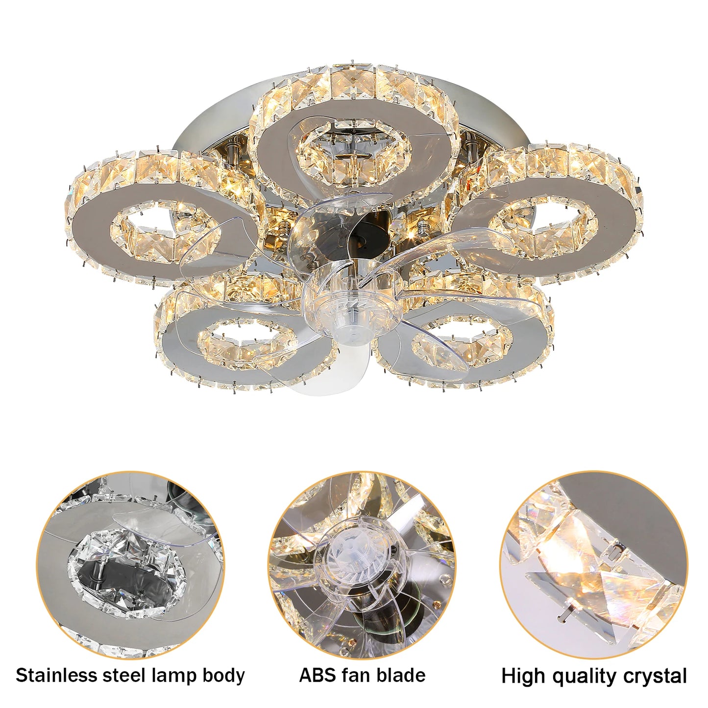 Luxury Crystal Ceiling Fan – Smart App & Remote Control LED Chandelier