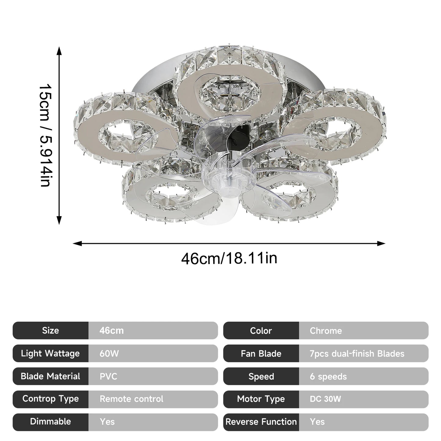 Luxury Crystal Ceiling Fan – Smart App & Remote Control LED Chandelier