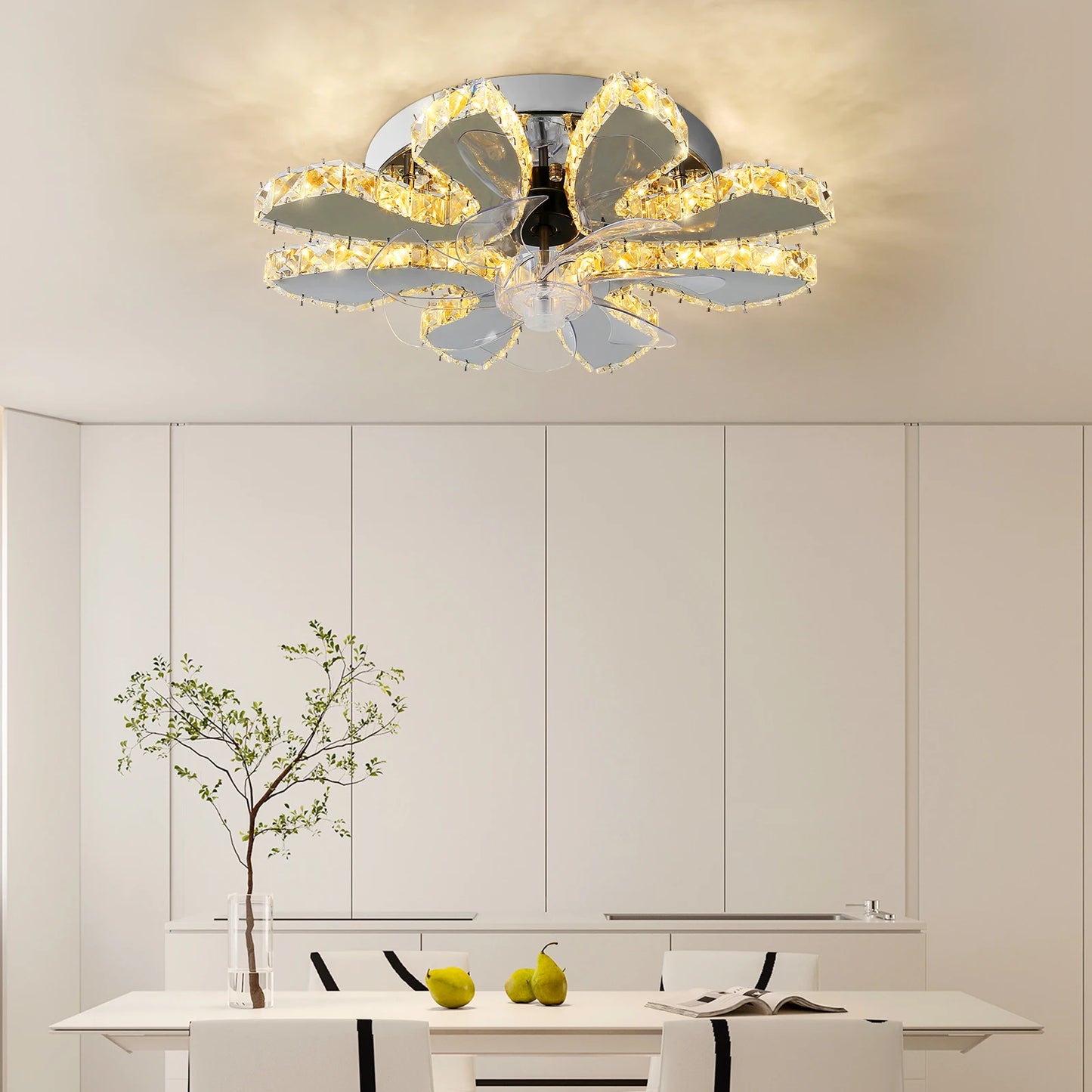 Luxury Crystal Ceiling Fan – Smart App & Remote Control LED Chandelier