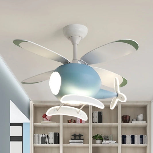 Helicopter LED Ceiling Fan Light – Fun Kids’ Room Chandelier with Remote