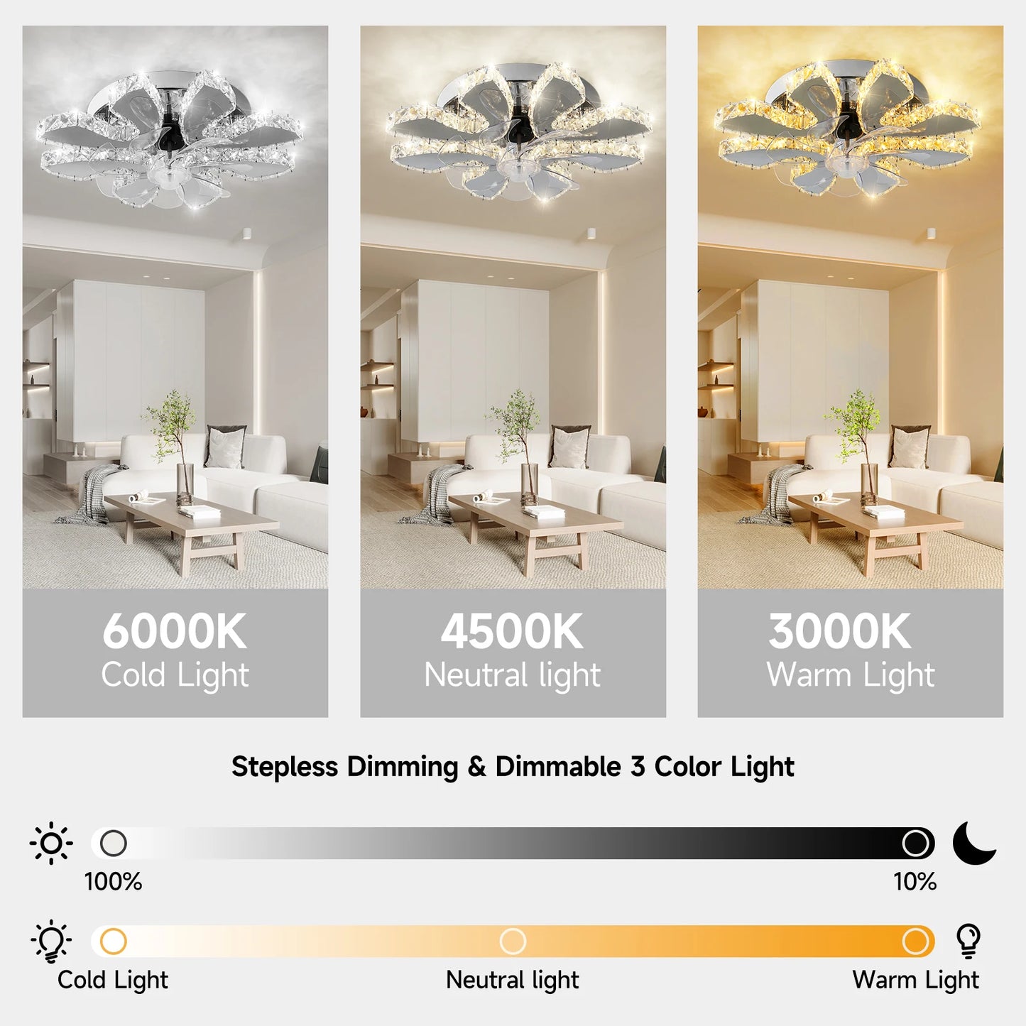 Luxury Crystal Ceiling Fan – Smart App & Remote Control LED Chandelier