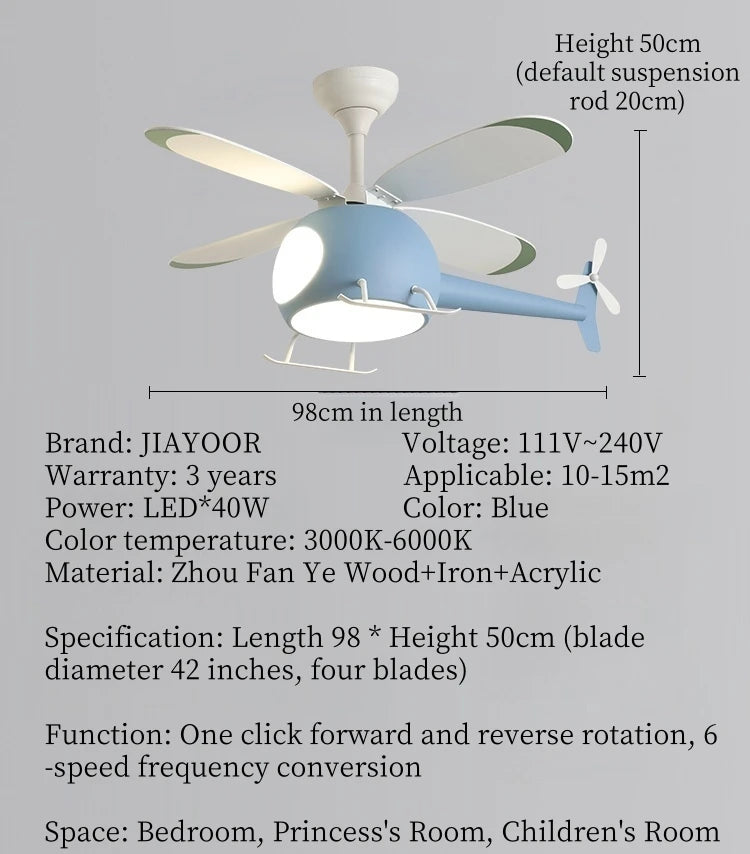 Helicopter LED Ceiling Fan Light – Fun Kids’ Room Chandelier with Remote