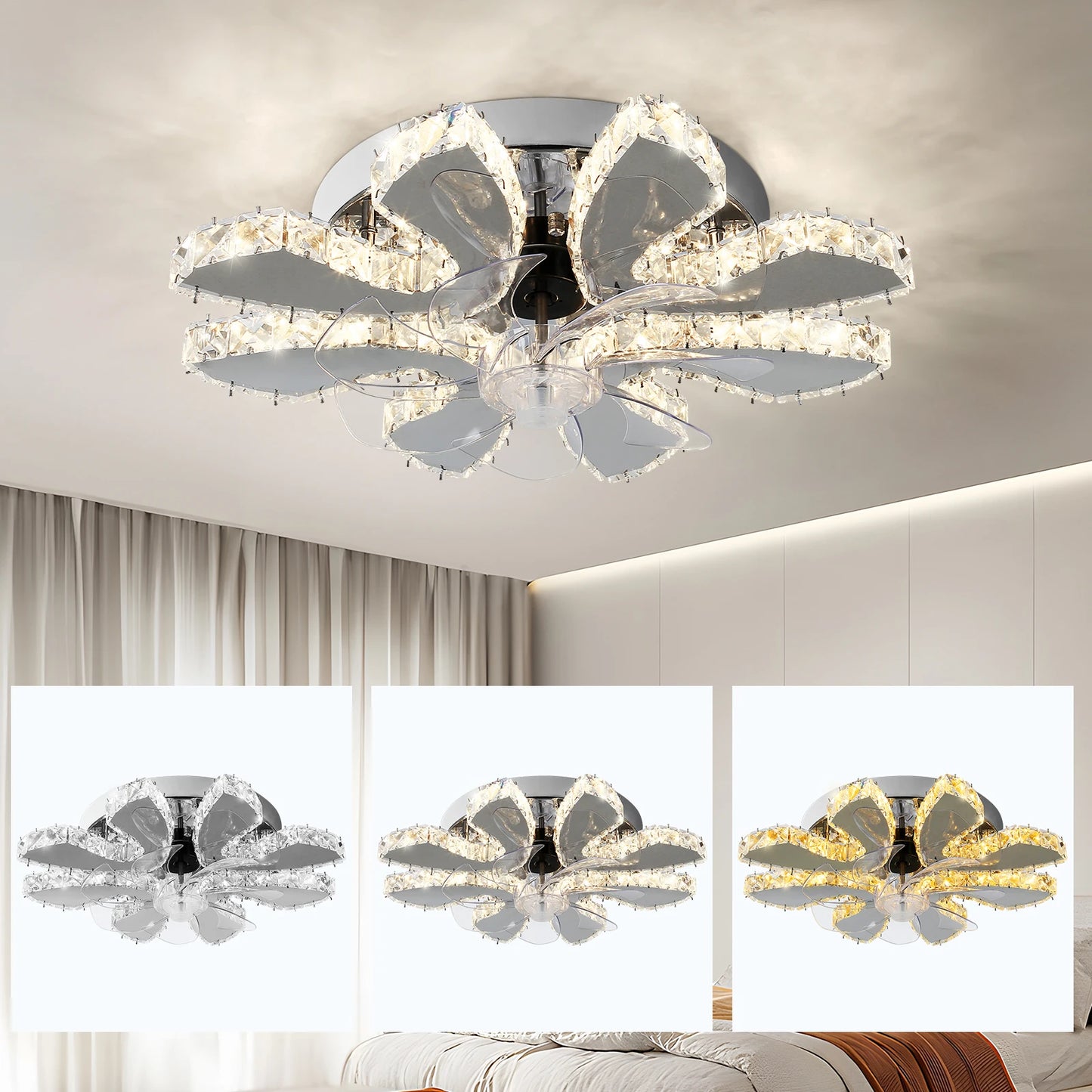 Luxury Crystal Ceiling Fan – Smart App & Remote Control LED Chandelier