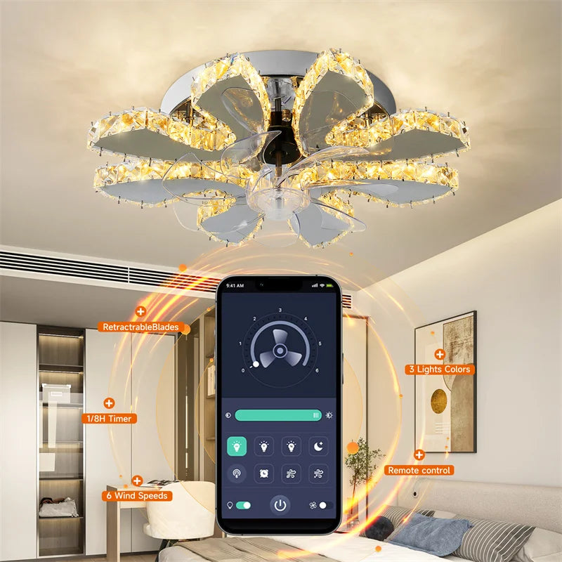 7-Head LED Fandelier – Ceiling Fan with Remote Control & Smart Lighting