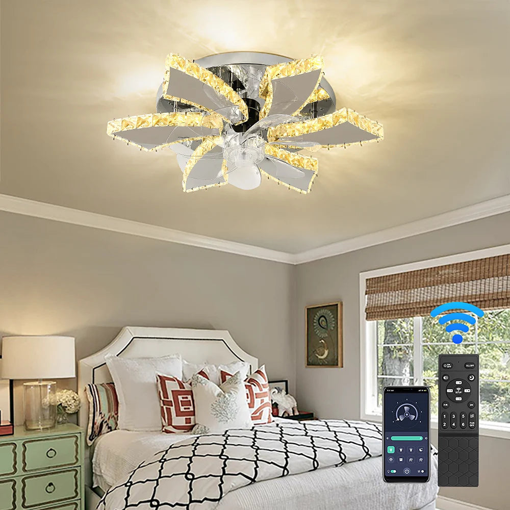 Luxury Crystal Ceiling Fan – Smart App & Remote Control LED Chandelier