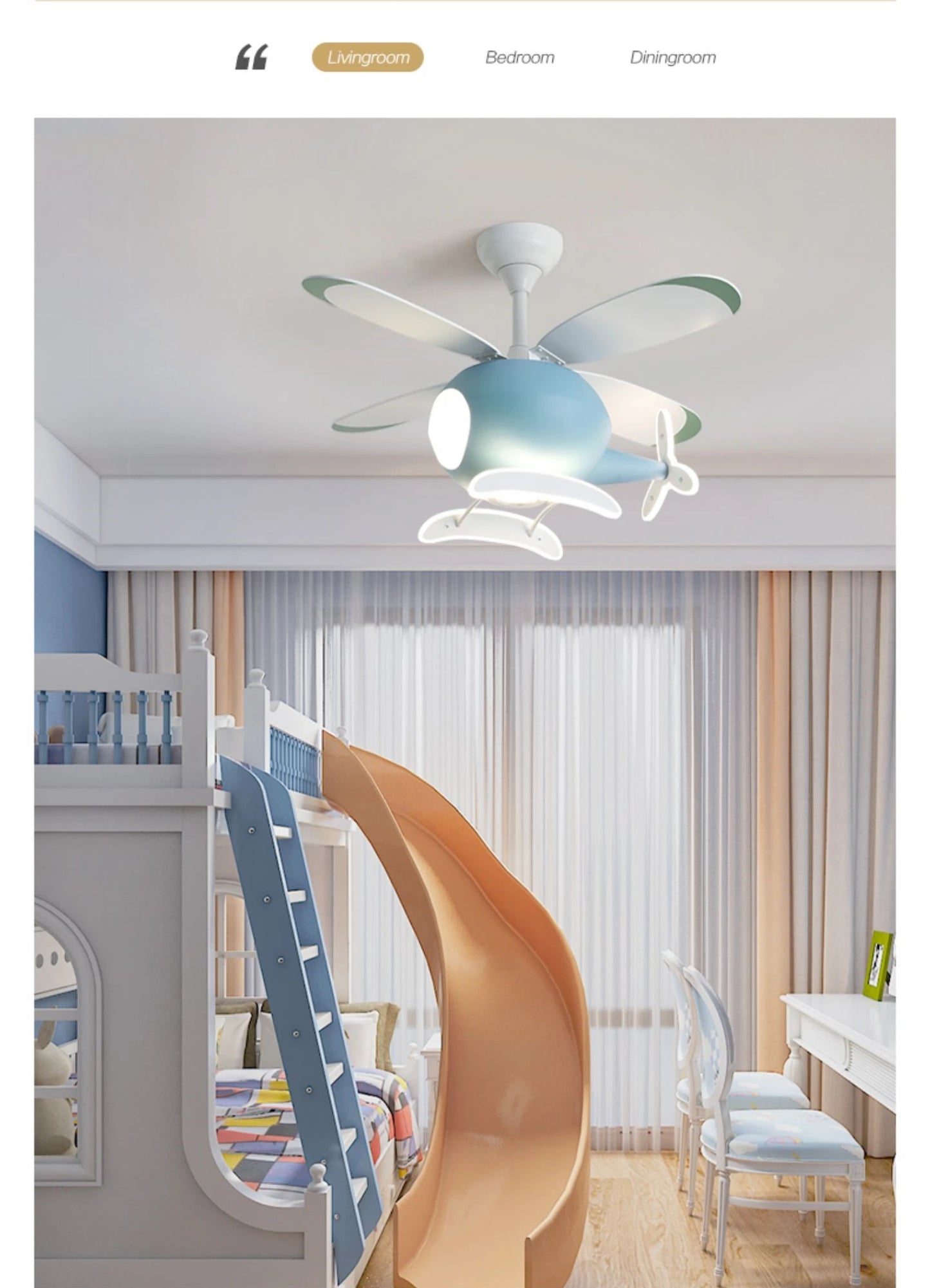 Helicopter LED Ceiling Fan Light – Fun Kids’ Room Chandelier with Remote