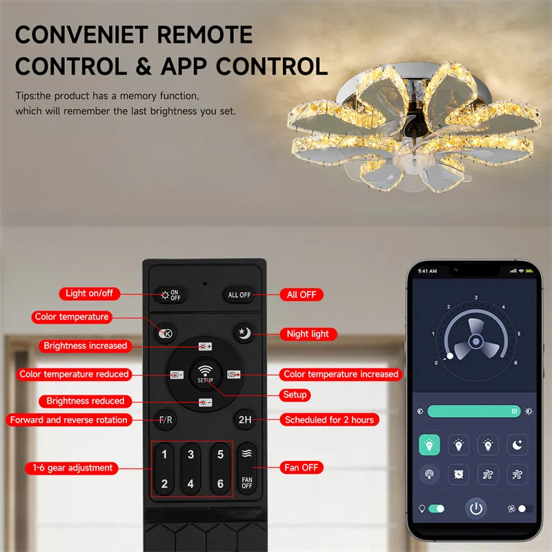 7-Head LED Fandelier – Ceiling Fan with Remote Control & Smart Lighting