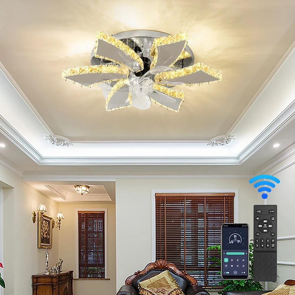 Luxury Crystal Ceiling Fan – Smart App & Remote Control LED Chandelier
