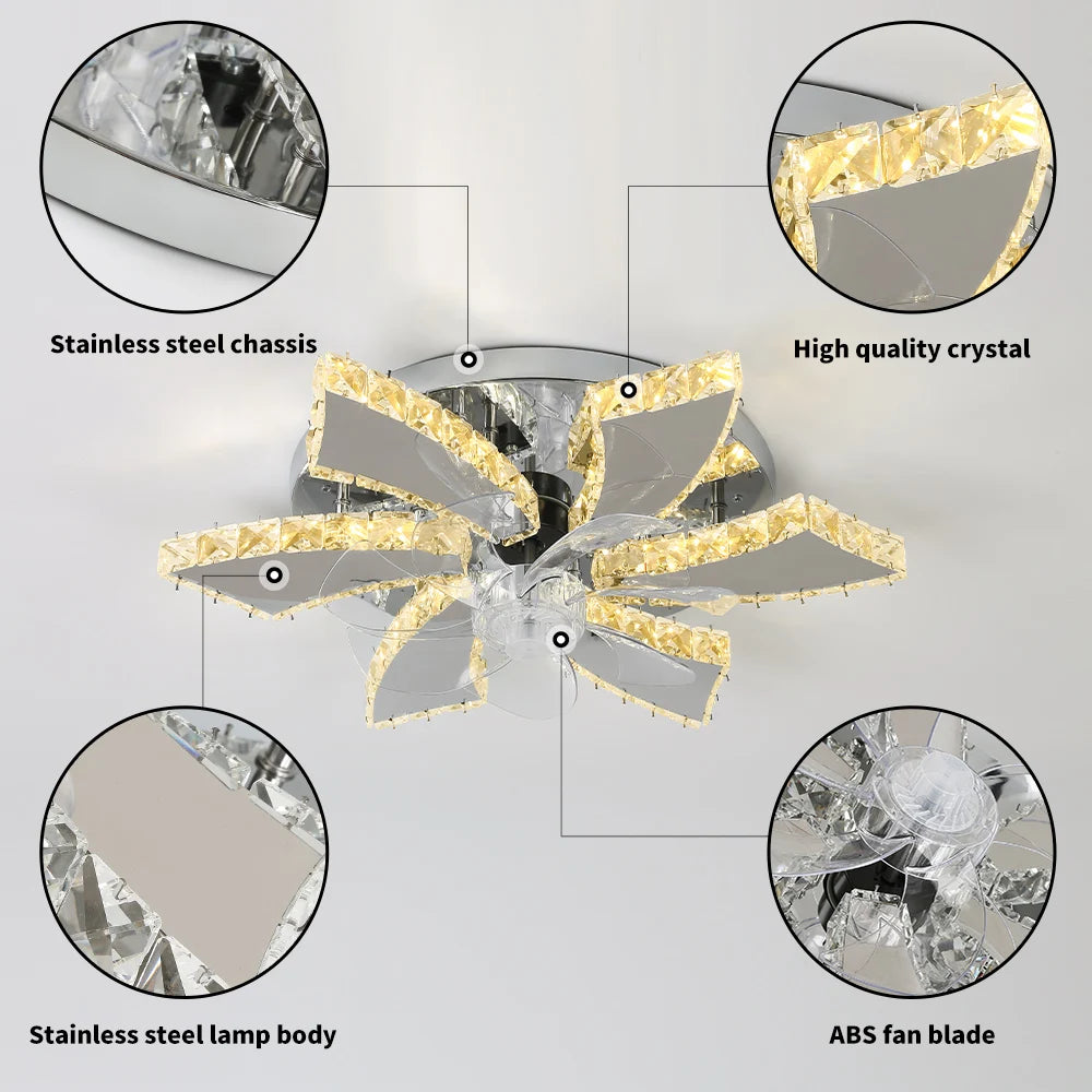 Luxury Crystal Ceiling Fan – Smart App & Remote Control LED Chandelier