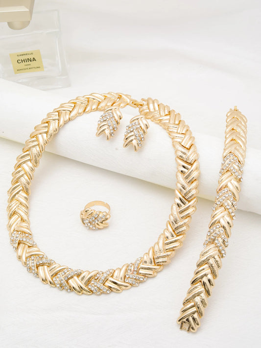 Dubai Jewelry Set For Woman 18K Gold Plated Luxury Necklace Earrings Bracelet and Ring Set Jewelry Wedding Party Trending