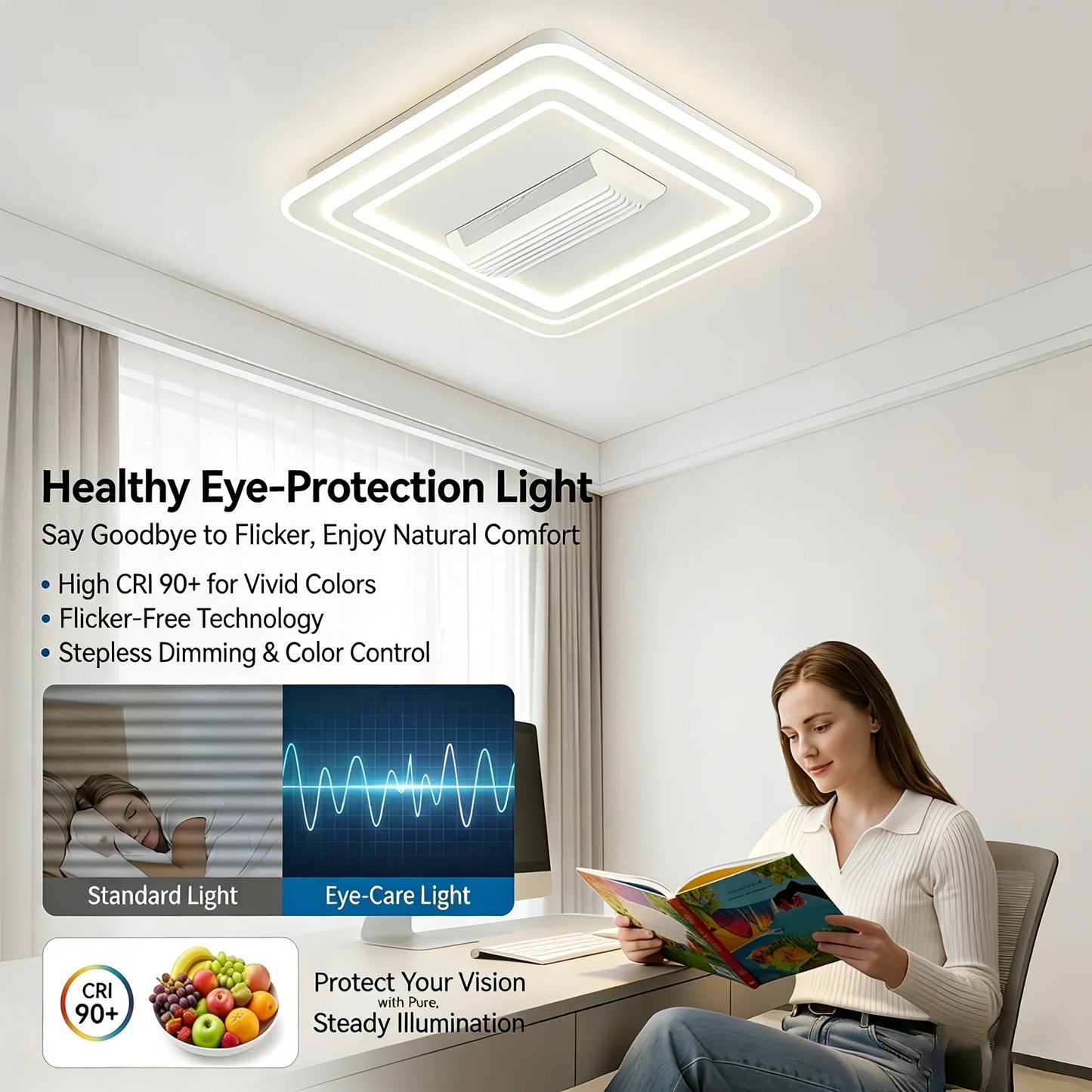 Bladeless LED Ceiling Fan – Smart Remote Control, Invisible Design for Bedroom & Living Room