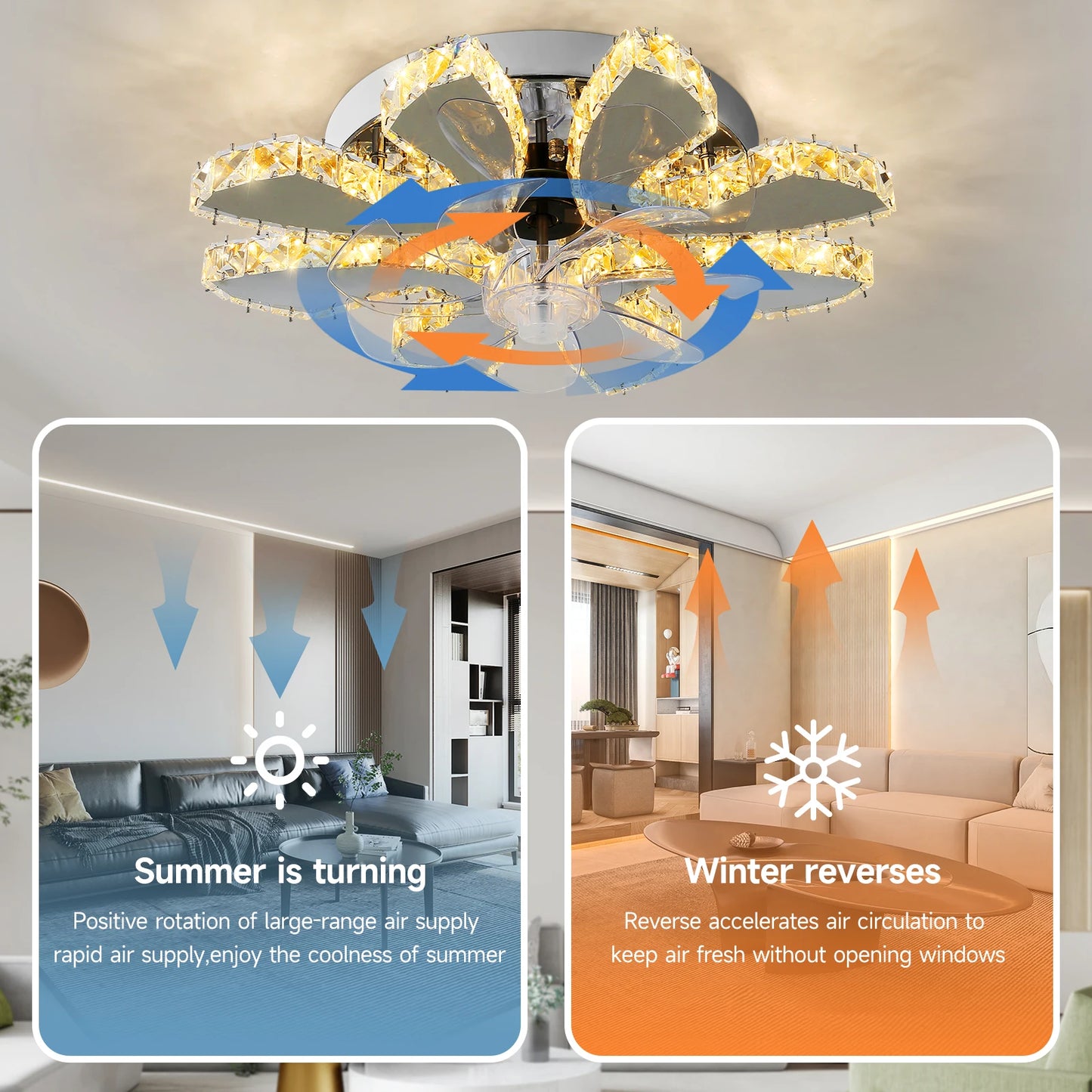 Luxury Crystal Ceiling Fan – Smart App & Remote Control LED Chandelier