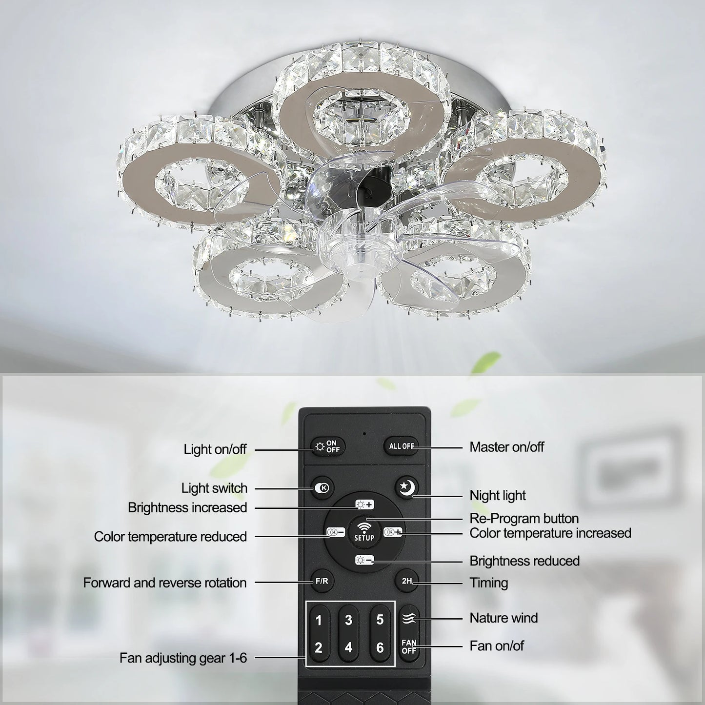 Luxury Crystal Ceiling Fan – Smart App & Remote Control LED Chandelier