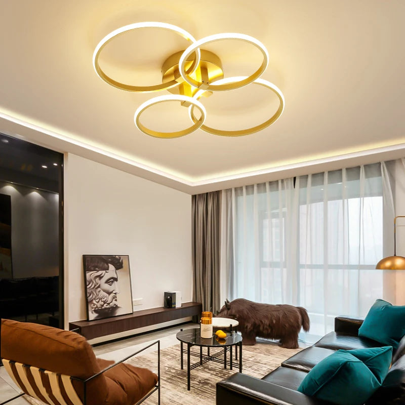 NEO Gleam Gold LED Chandelier – Modern Luxury Ceiling Light for Living & Bedroom