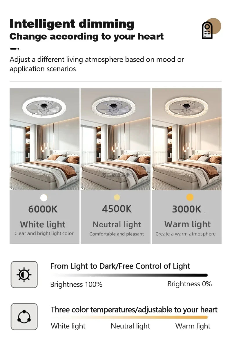 Smart LED Ceiling Fan – 6-Speed, App & Remote Control for Living Room & Bedroom