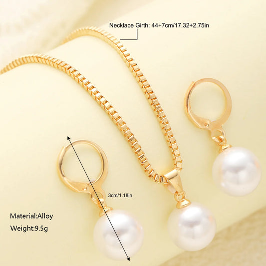 Fashion Pearl Jewelry Set For Women Dangle Earrings Pendant Necklace Simple Dainty Daily Wear Outfit  Party Accessories