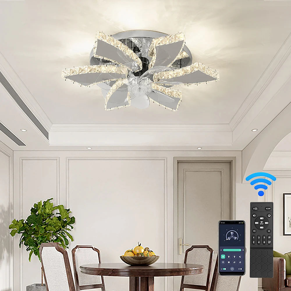 Luxury Crystal Ceiling Fan – Smart App & Remote Control LED Chandelier