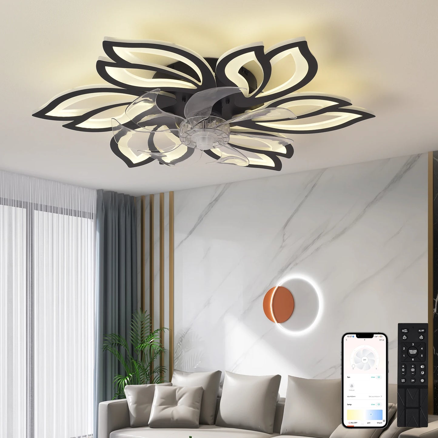 Nordic LED Ceiling Fan Chandelier – Remote Control, Hanging Light for Living & Dining Room