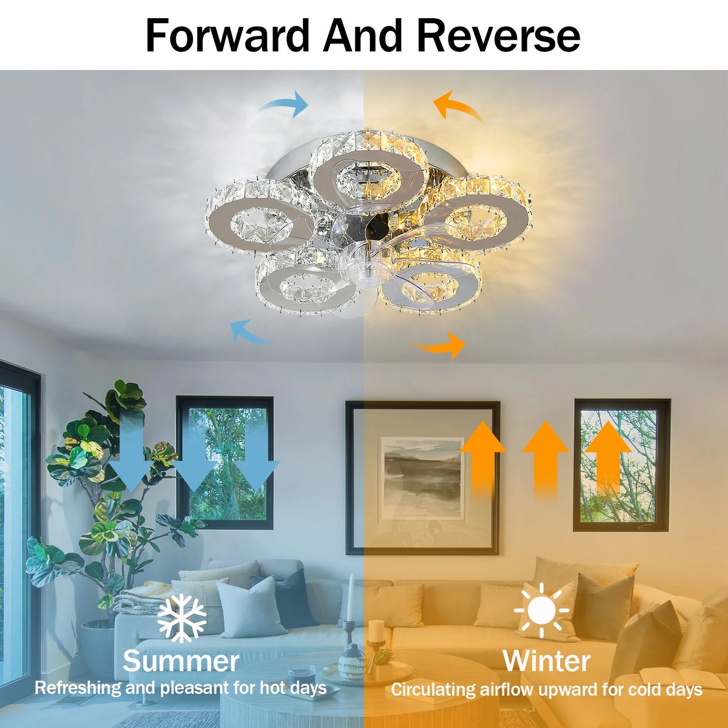 Luxury Crystal Ceiling Fan – Smart App & Remote Control LED Chandelier