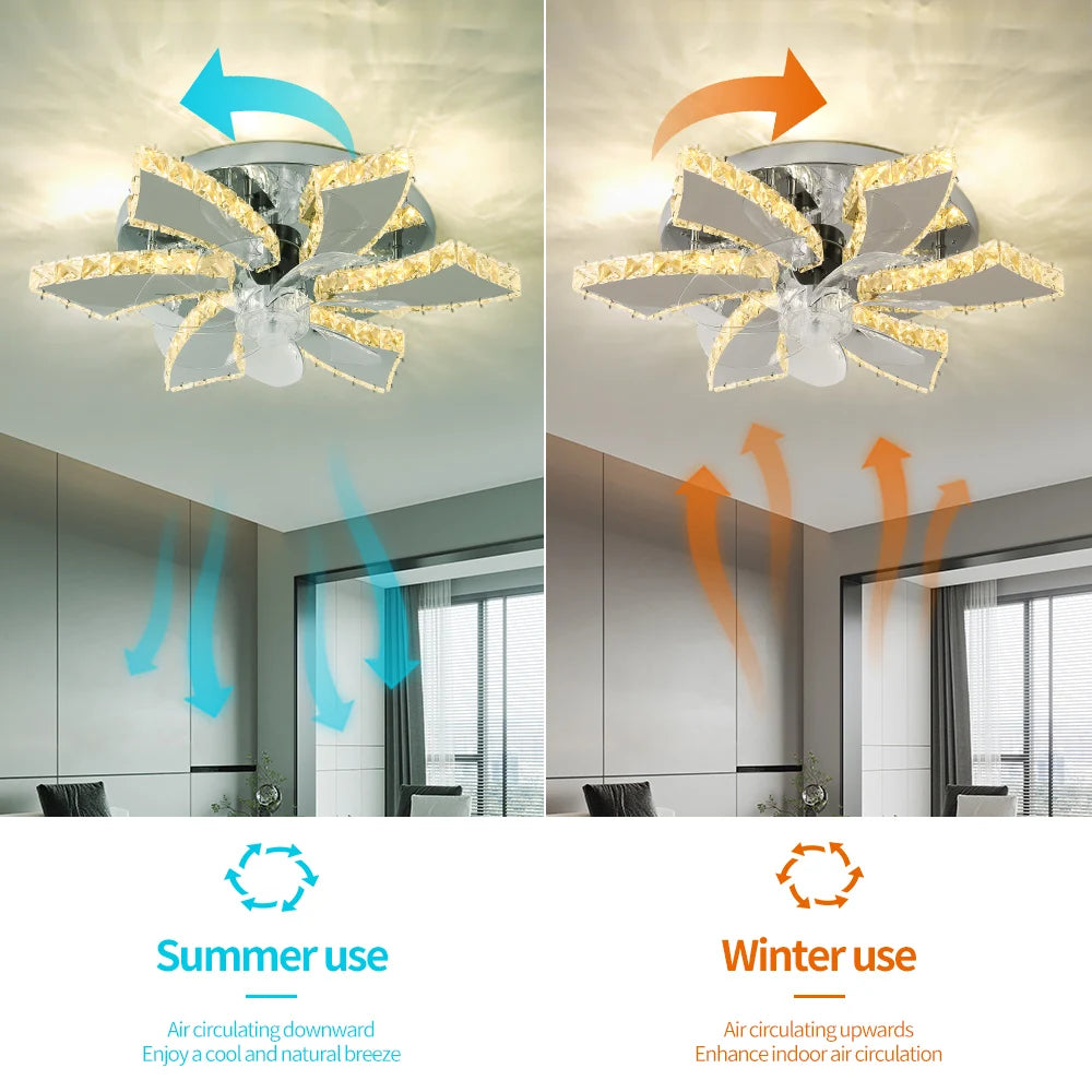 Luxury Crystal Ceiling Fan – Smart App & Remote Control LED Chandelier