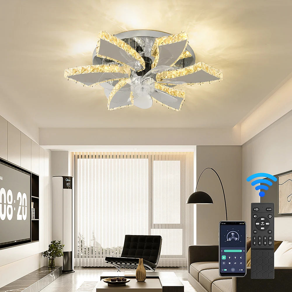 Luxury Crystal Ceiling Fan – Smart App & Remote Control LED Chandelier