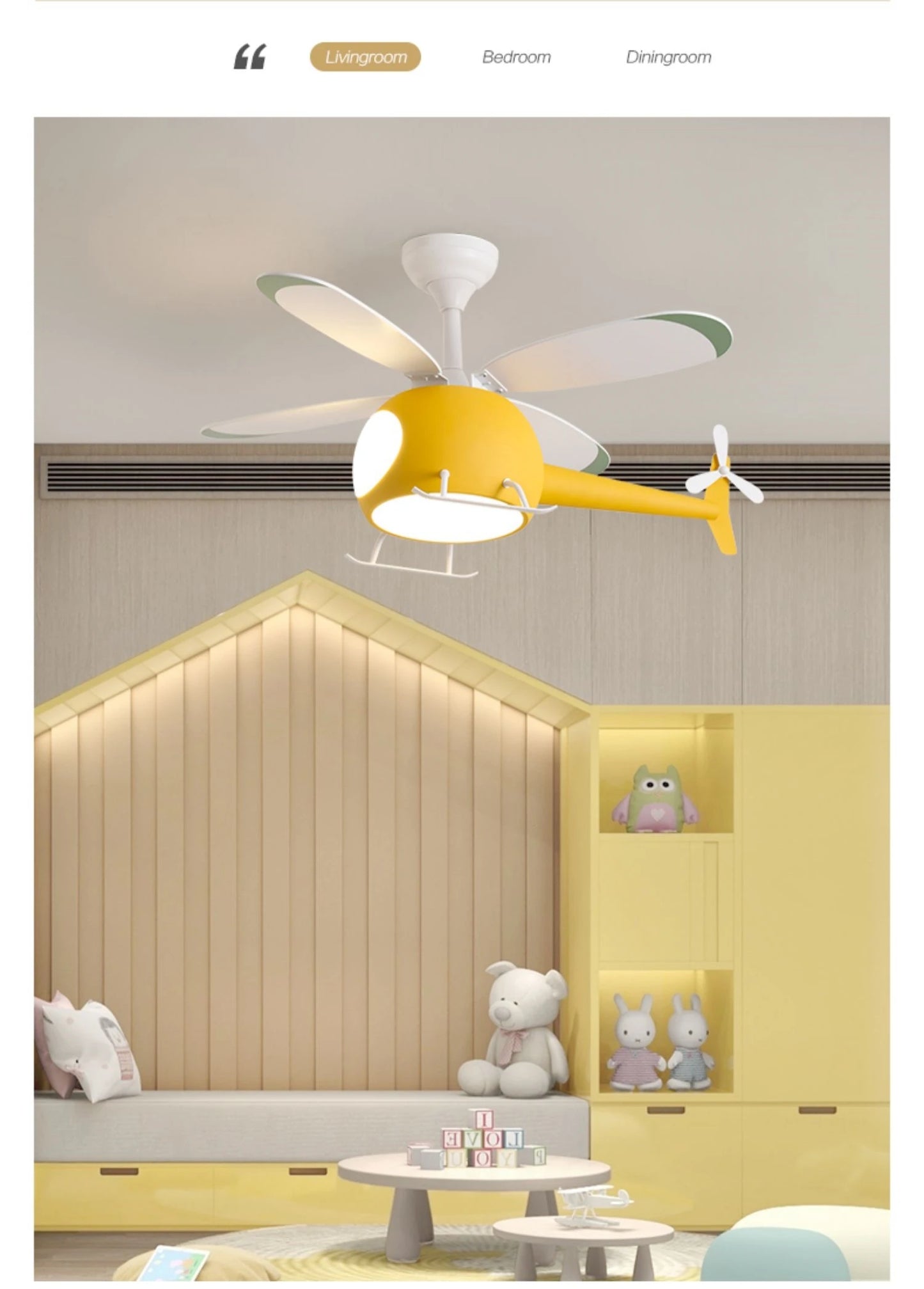 Helicopter LED Ceiling Fan Light – Fun Kids’ Room Chandelier with Remote