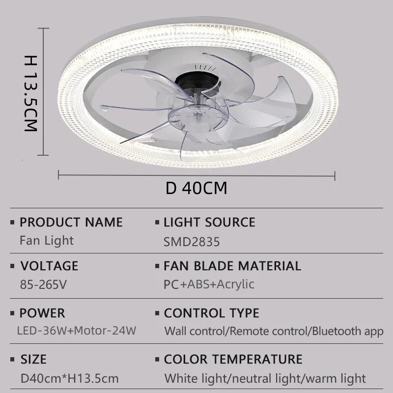 Smart LED Ceiling Fan – 6-Speed, App & Remote Control for Living Room & Bedroom