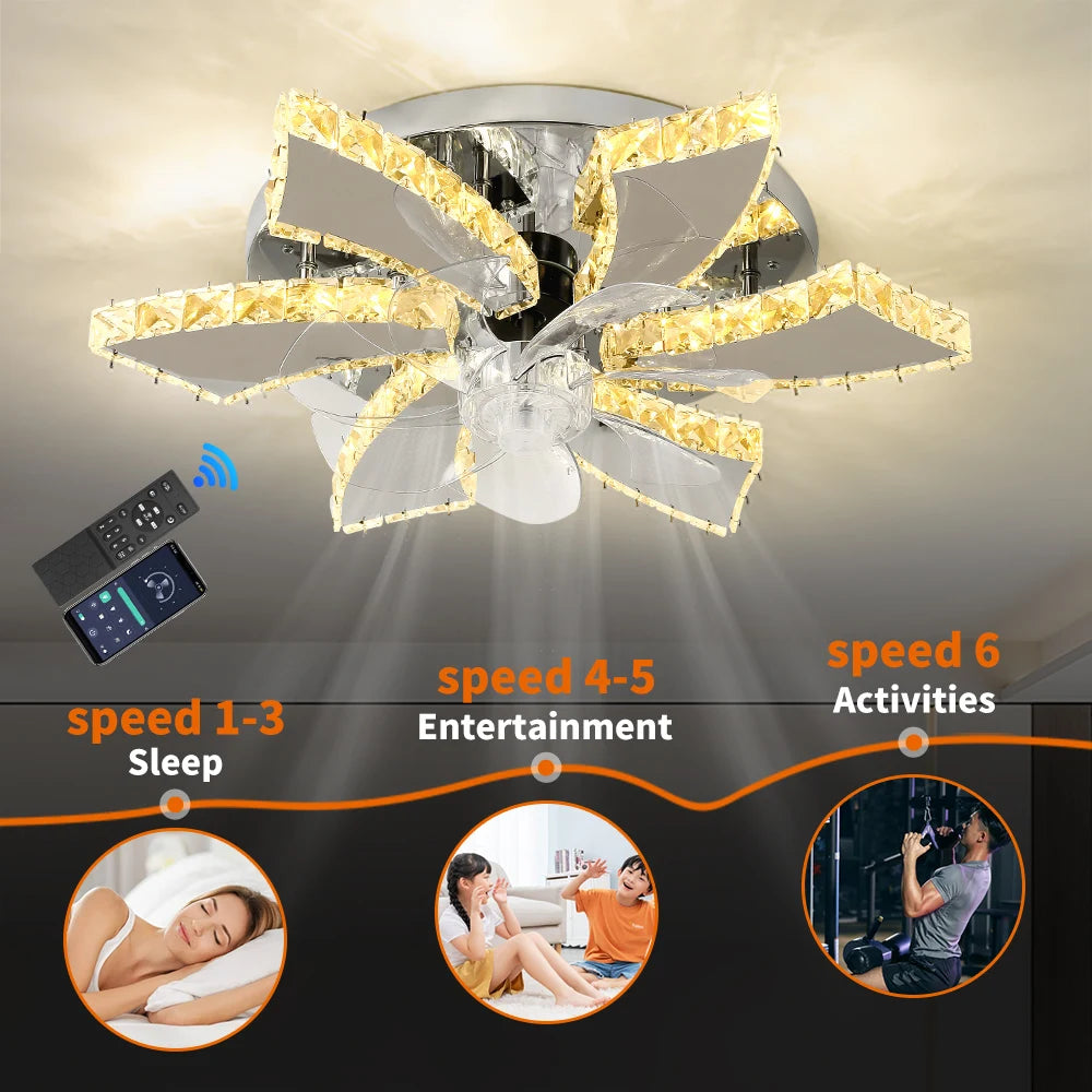 Luxury Crystal Ceiling Fan – Smart App & Remote Control LED Chandelier