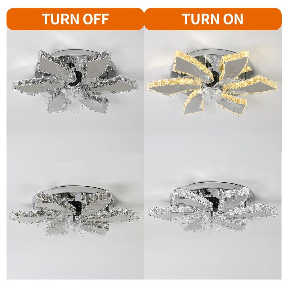 Luxury Crystal Ceiling Fan – Smart App & Remote Control LED Chandelier
