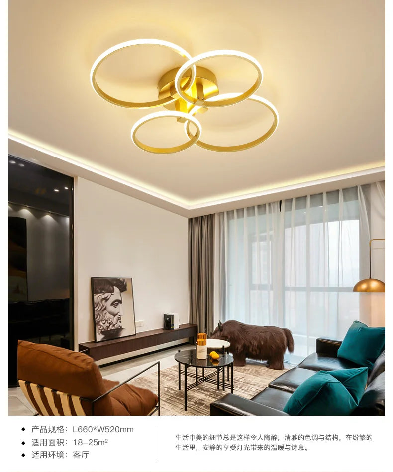 NEO Gleam Gold LED Chandelier – Modern Luxury Ceiling Light for Living & Bedroom