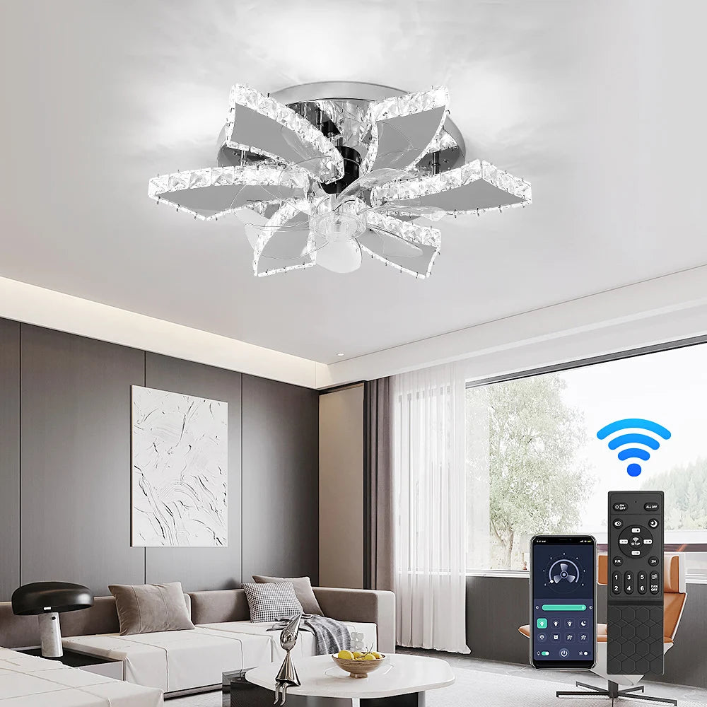 Luxury Crystal Ceiling Fan – Smart App & Remote Control LED Chandelier