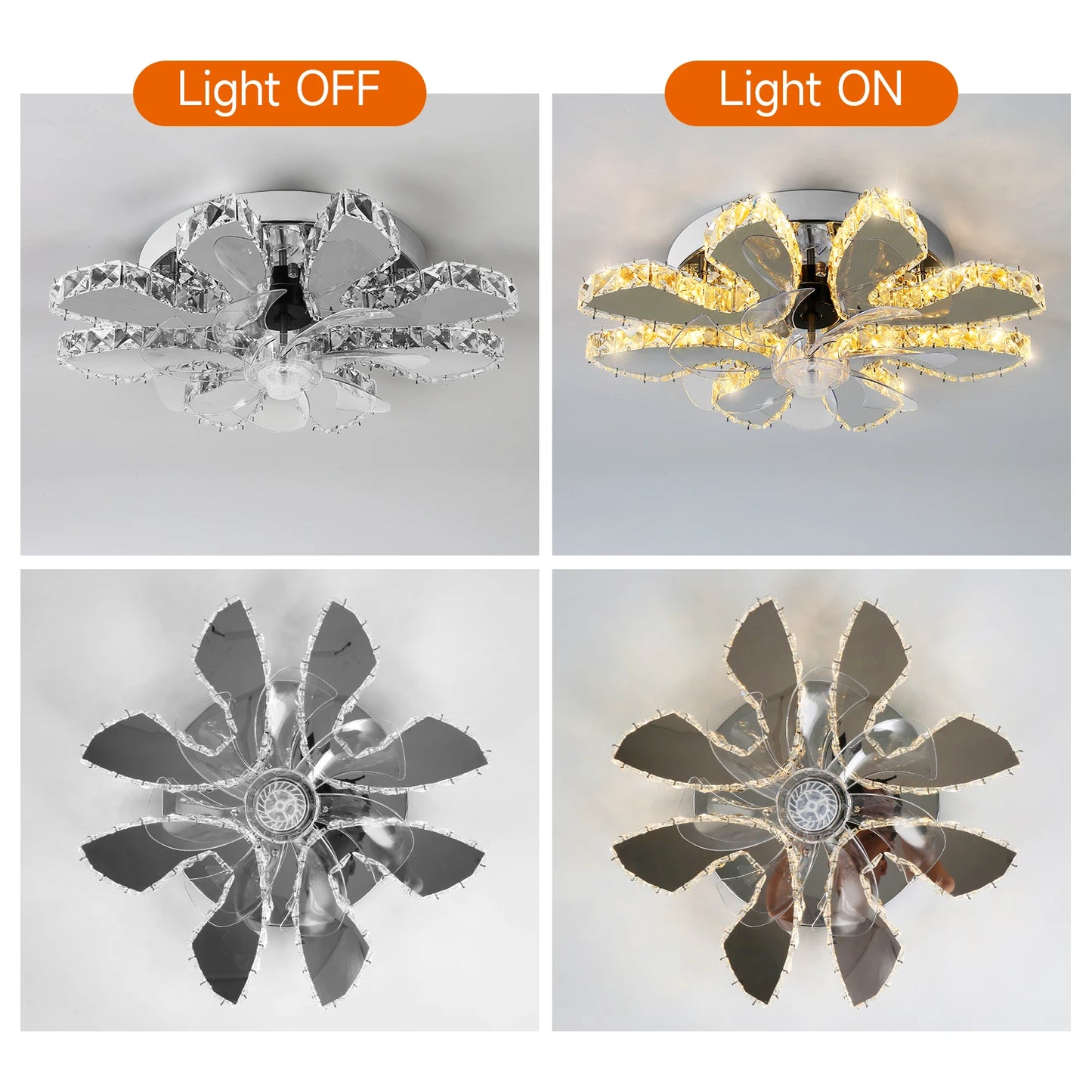 Luxury Crystal Ceiling Fan – Smart App & Remote Control LED Chandelier
