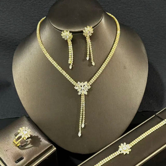 European and American jewelry necklace earrings bracelet ring five piece set European and American wedding accessories banquet d