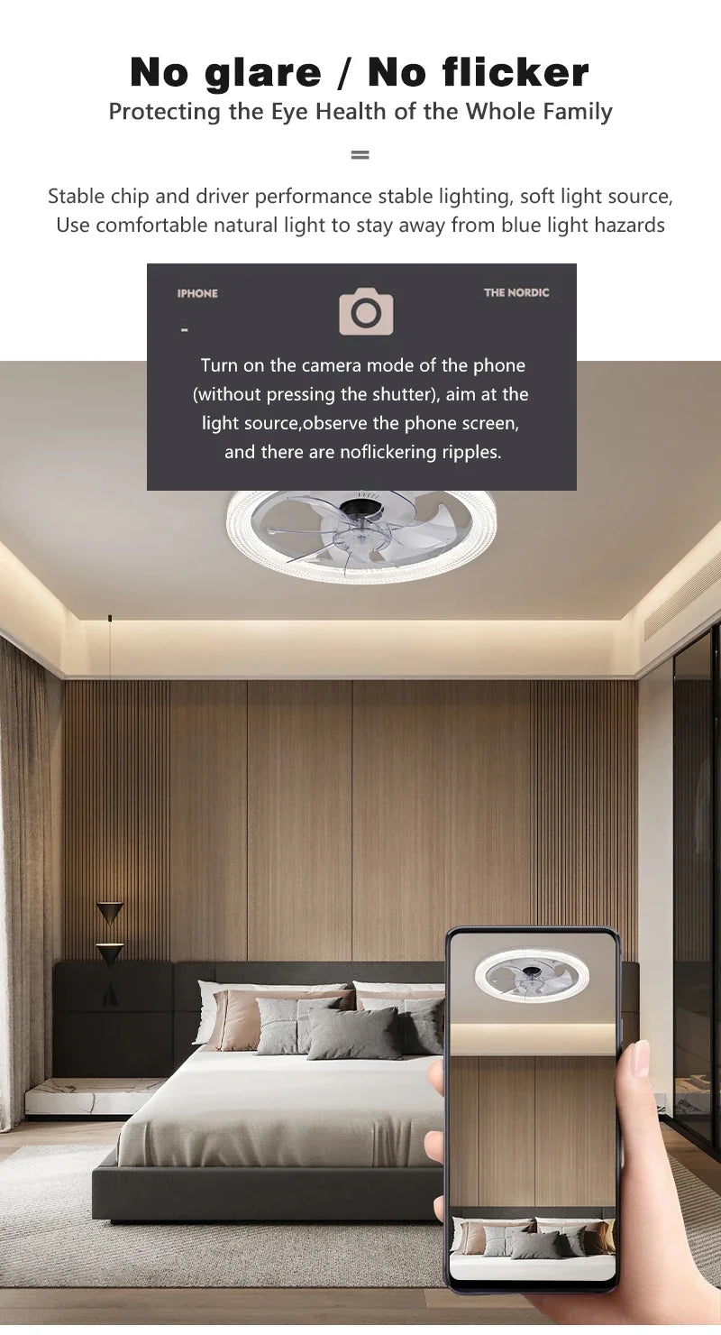 Smart LED Ceiling Fan – 6-Speed, App & Remote Control for Living Room & Bedroom