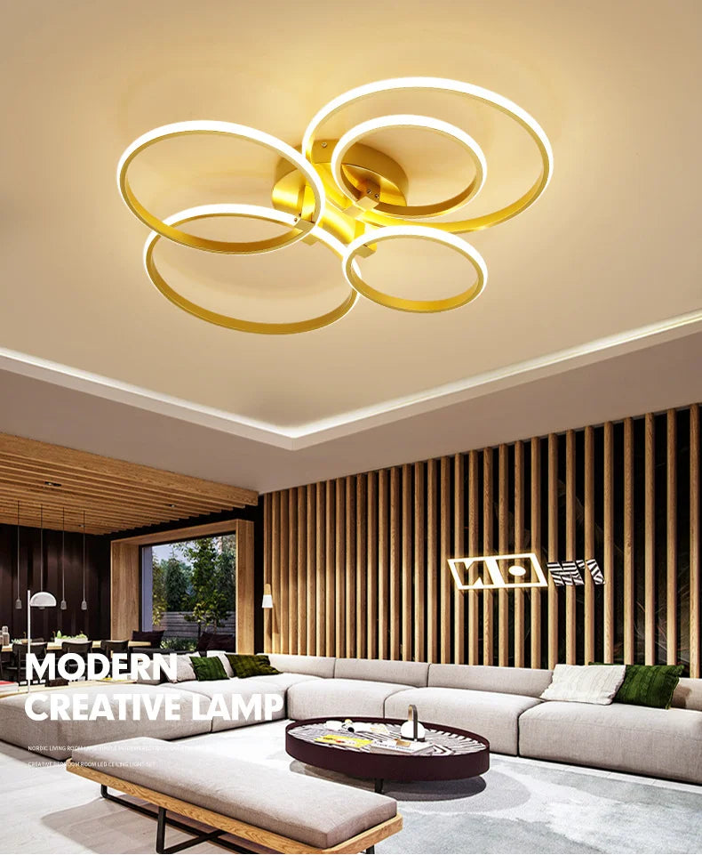 NEO Gleam Gold LED Chandelier – Modern Luxury Ceiling Light for Living & Bedroom
