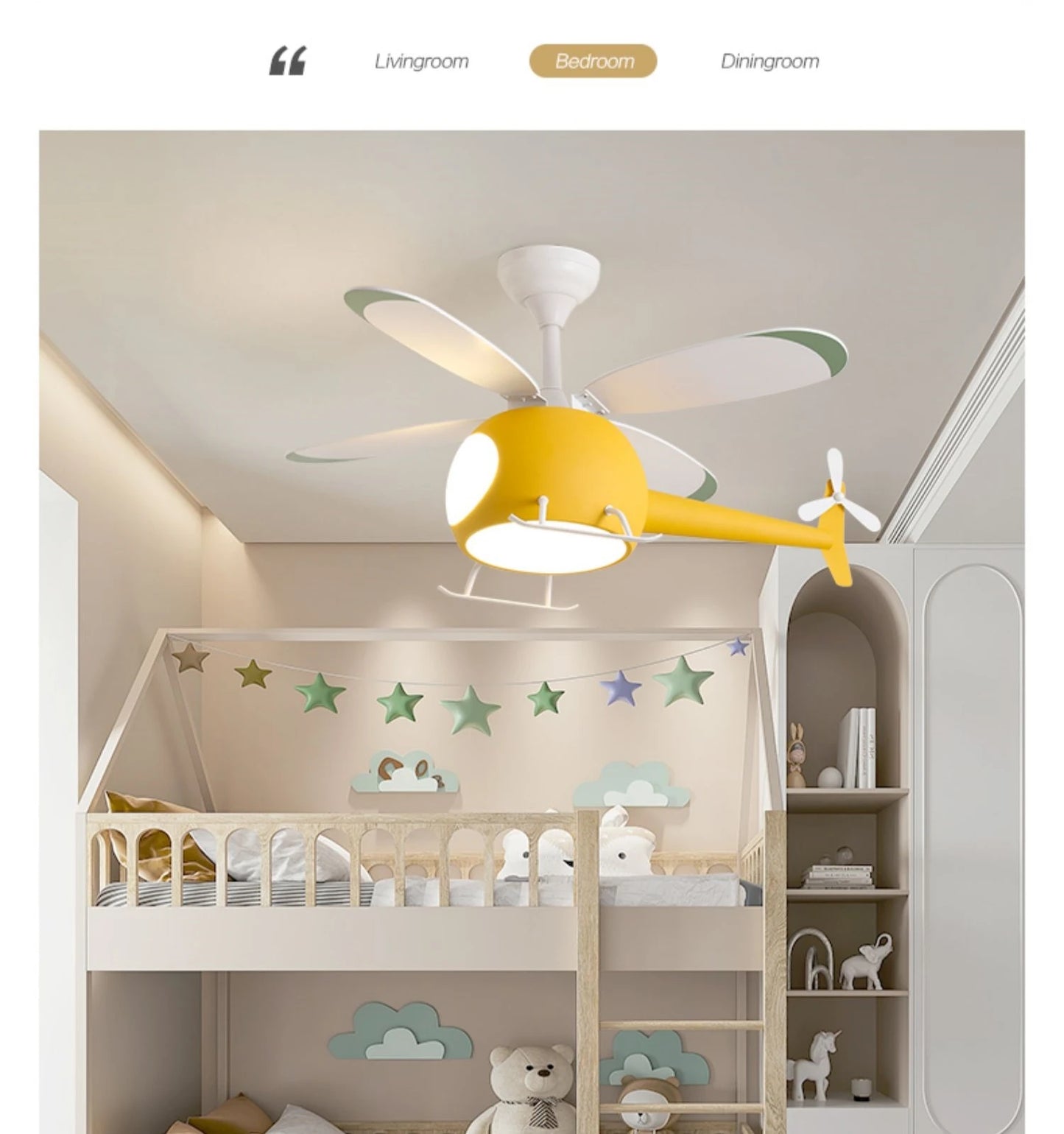 Helicopter LED Ceiling Fan Light – Fun Kids’ Room Chandelier with Remote