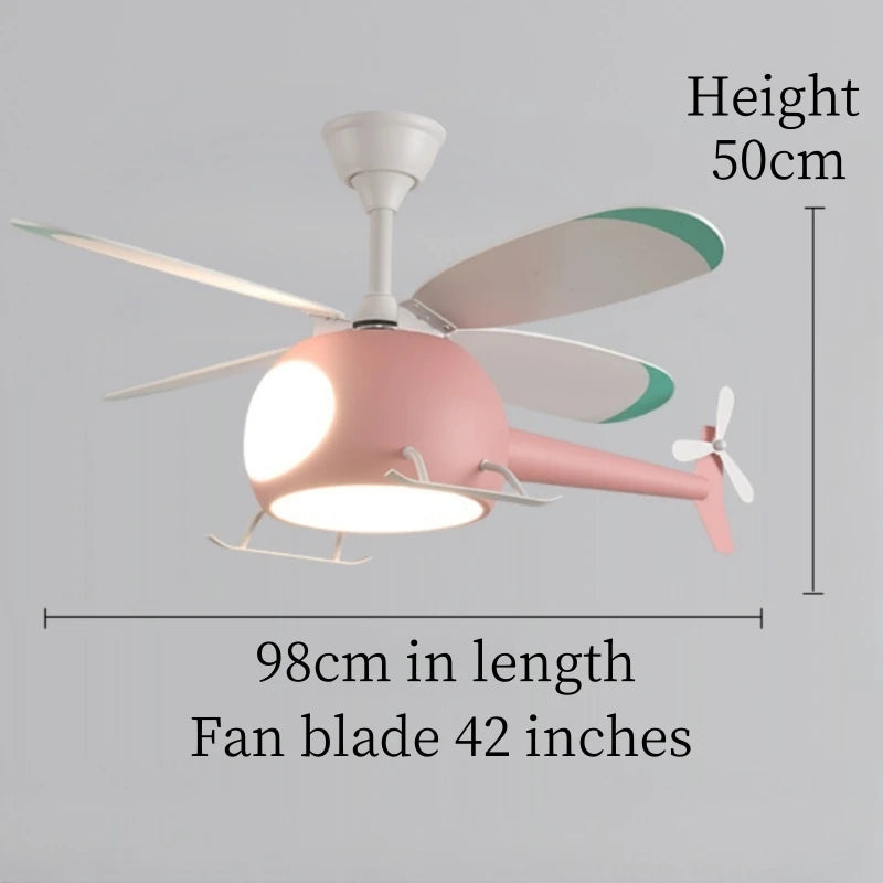 Helicopter LED Ceiling Fan Light – Fun Kids’ Room Chandelier with Remote