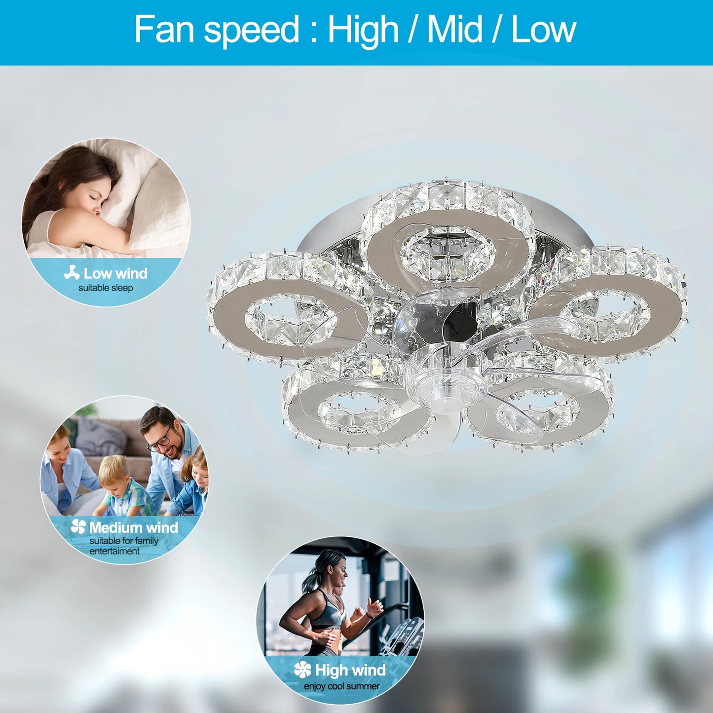 Luxury Crystal Ceiling Fan – Smart App & Remote Control LED Chandelier