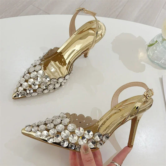 Aneikeh Sexy PVC Transparent Pointed Toe Crystal Women Pumps Hollow Prom Thin Heels Elegant Female Party Shoes Zapatos De Mujer
