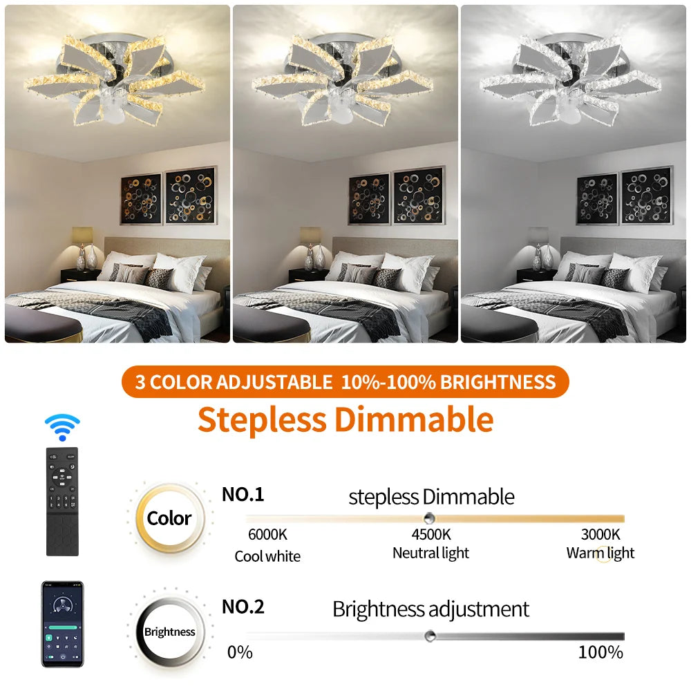 Luxury Crystal Ceiling Fan – Smart App & Remote Control LED Chandelier