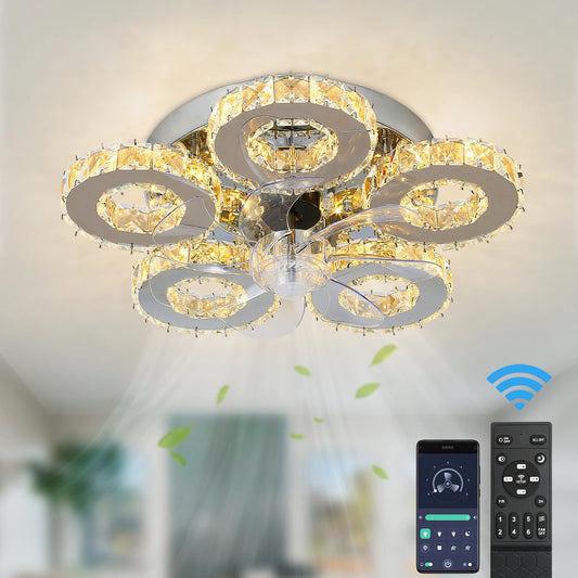 Luxury Crystal Ceiling Fan – Smart App & Remote Control LED Chandelier