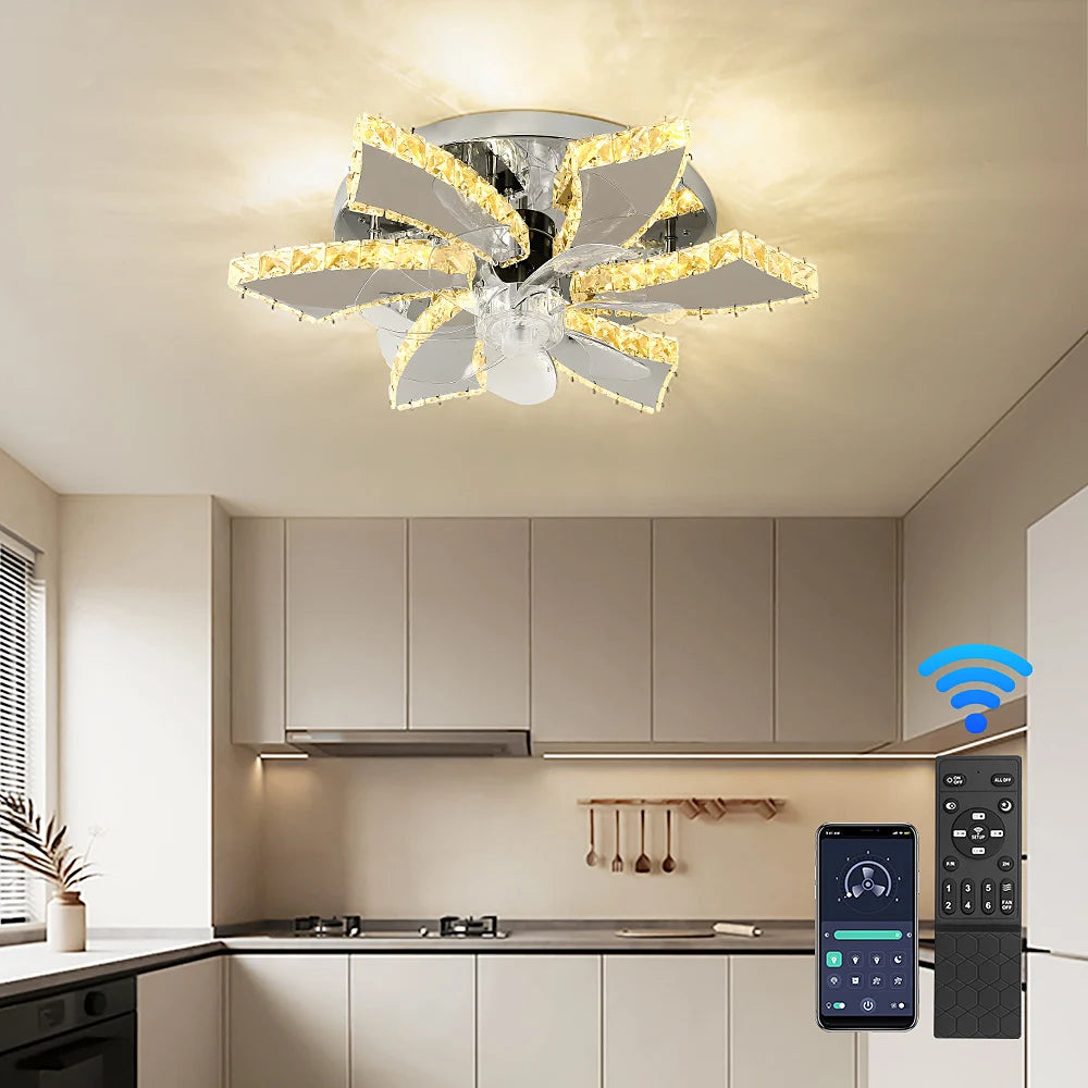 Luxury Crystal Ceiling Fan – Smart App & Remote Control LED Chandelier